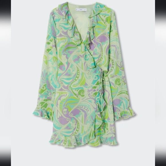 NWT Mango Ruffled printed dress Size 4 - Picture 1 of 6